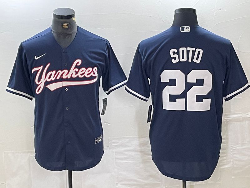 Men New York Yankees #22 Soto Dark blue Second generation joint name Nike 2024 MLB Jersey style 1